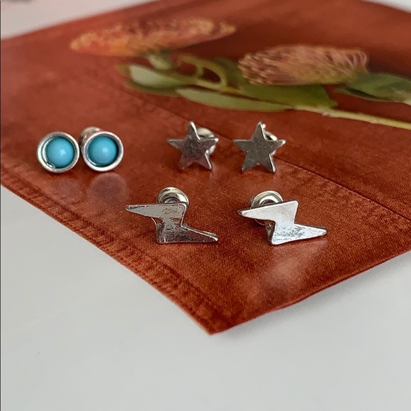 Silver Bolt Stud Earring Trio Set - Picture 3 of 4